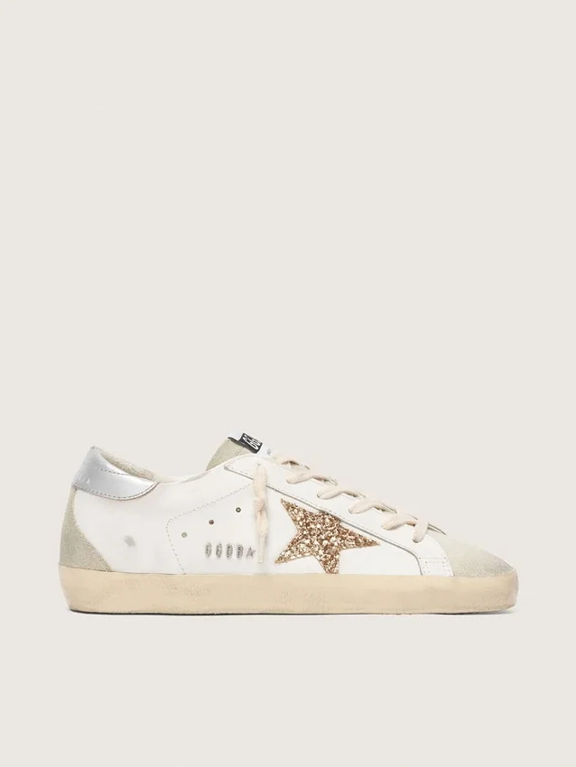 Women's Super-Star with gold glitter star and ice-gray suede inserts