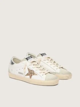 Women’s Super-Star with gold glitter star and ice-gray suede inserts