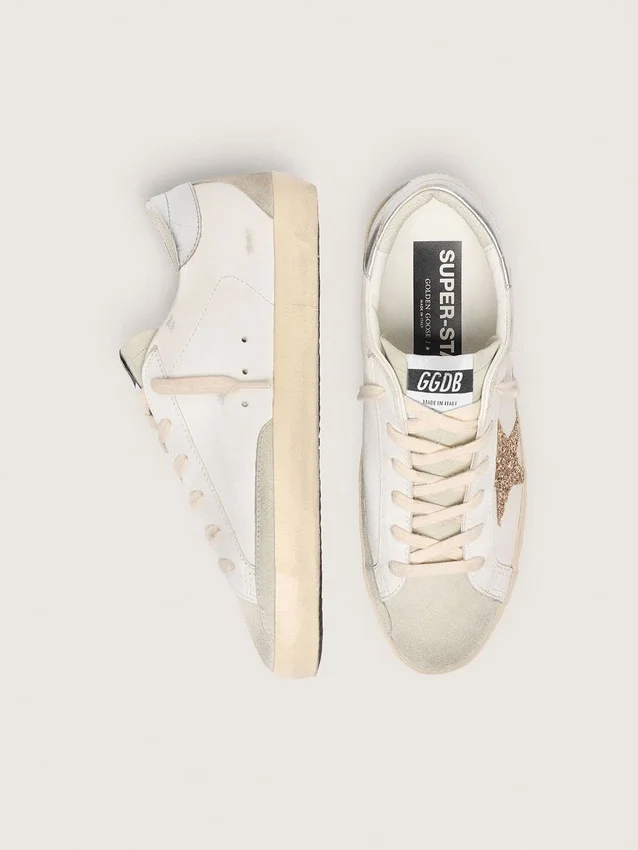 Women's Super-Star with gold glitter star and ice-gray suede inserts