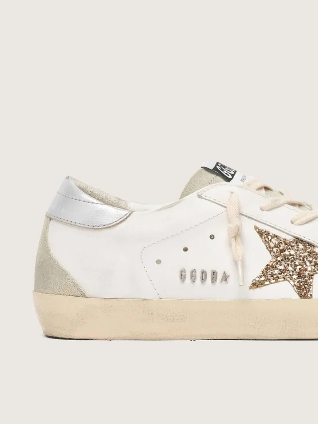 Women's Super-Star with gold glitter star and ice-gray suede inserts