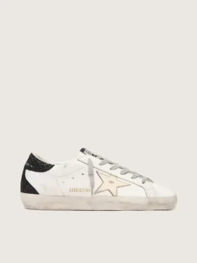 Women's Super-Star with gold star and black glitter heel tab