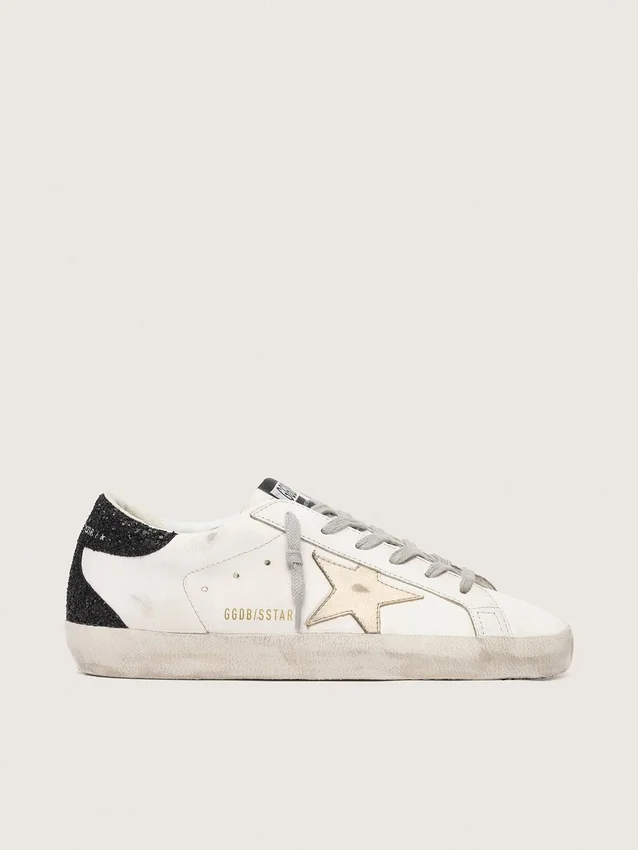 Women's Super-Star with gold star and black glitter heel tab