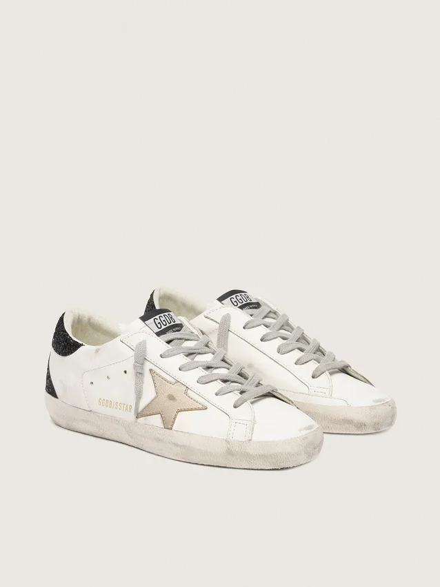 Women's Super-Star with gold star and black glitter heel tab
