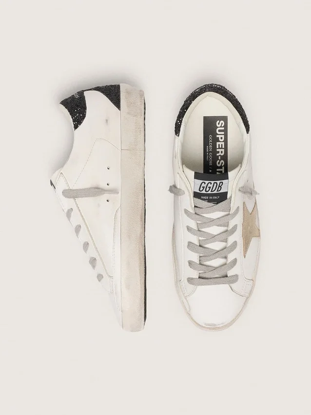 Women's Super-Star with gold star and black glitter heel tab
