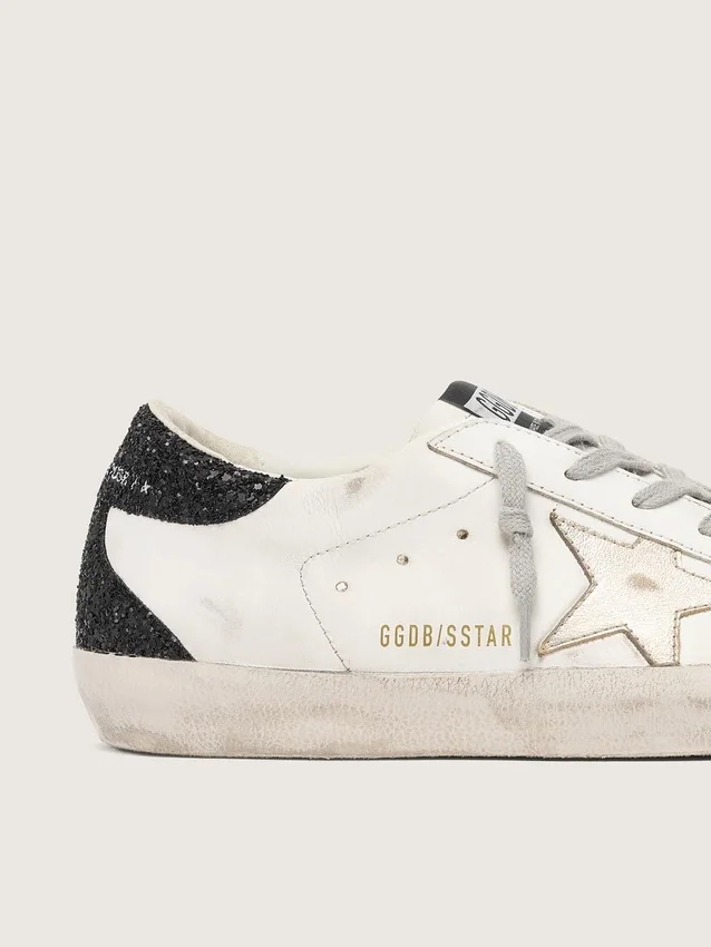 Women's Super-Star with gold star and black glitter heel tab