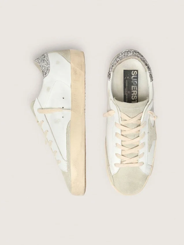 Women's Super-Star with gray star and silver glitter heel tab