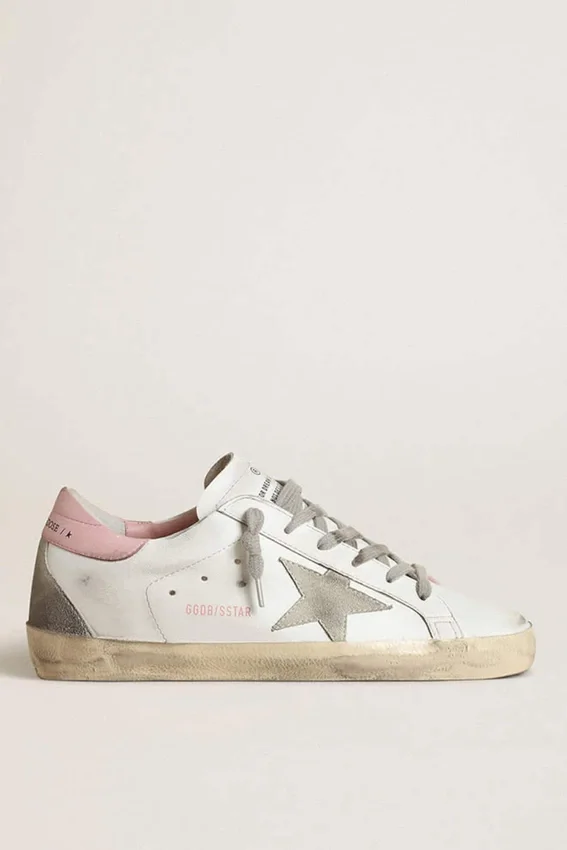 Women's Super-Star with gray suede star and pink leather heel tab