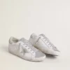 Women’s Super-Star with gray suede star and silver glitter inserts