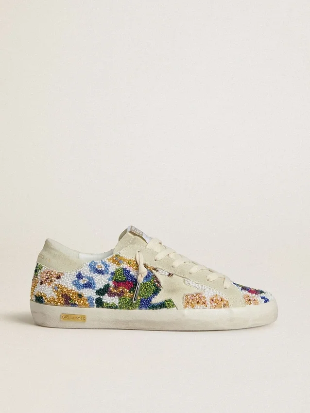Women's Super-Star with multicolored beads and beige suede star