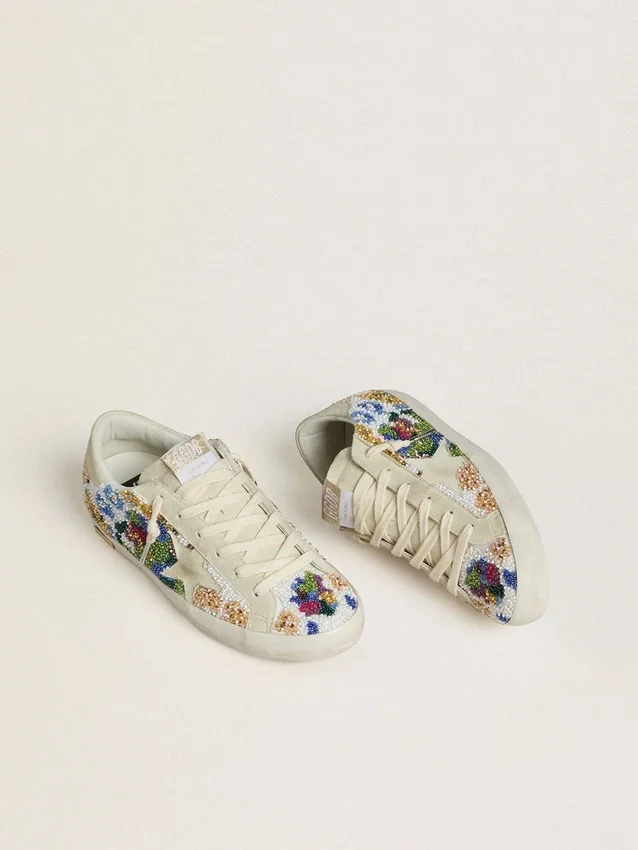 Women's Super-Star with multicolored beads and beige suede star