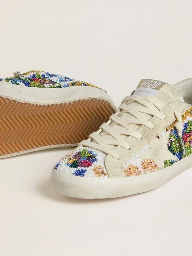 Women's Super-Star with multicolored beads and beige suede star