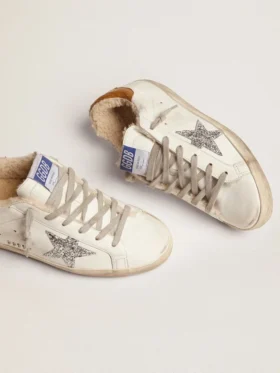 Women’s Super-Star with shearling lining and silver glitter star