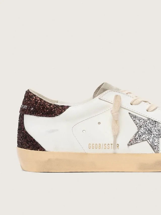 Women's Super-Star with silver glitter star and brown glitter heel tab