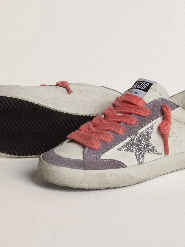 Women's Super-Star with silver glitter star and lilac suede heel tab