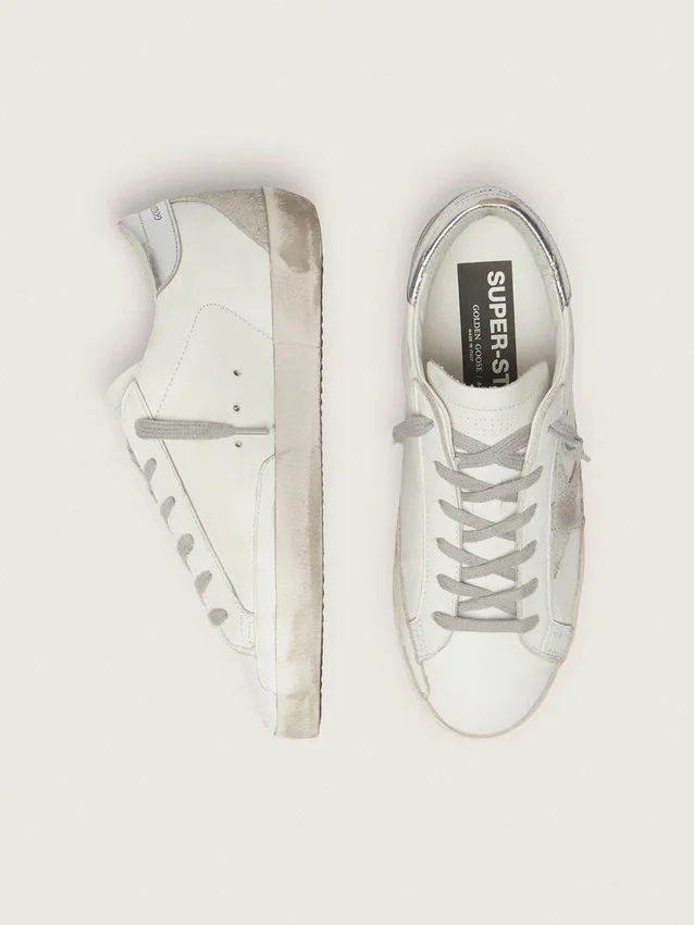 Women's Super-Star with silver heel tab and metal stud lettering