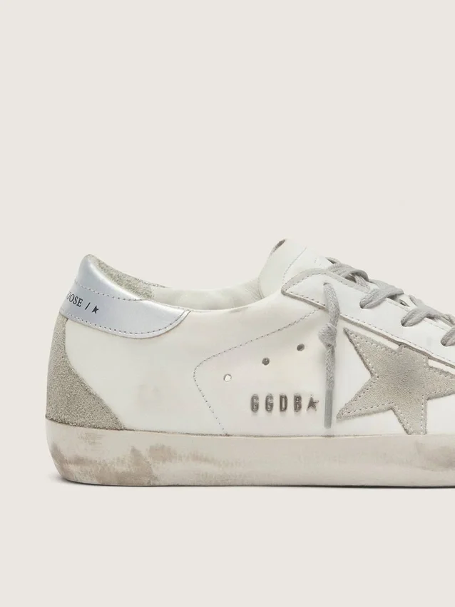 Women's Super-Star with silver heel tab and metal stud lettering