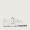Women's Super-Star with silver sparkle foxing and metal stud lettering