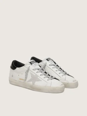 Women’s Super-Star with white suede star and black croc-print leather heel tab