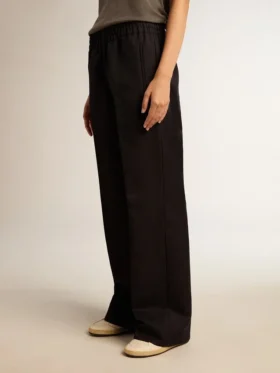 Women’s sweatpants in dark blue wool gabardine