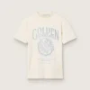 Women’s T-shirt in aged white cotton with vintage print