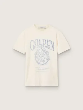 Women’s T-shirt in aged white cotton with vintage print