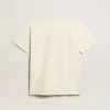 Women’s T-shirt in aged white cotton with vintage print