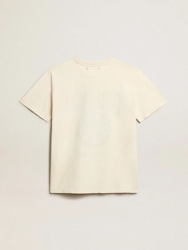 Women’s T-shirt in aged white cotton with vintage print