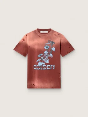 Women’s T-shirt in rust-colored cotton jersey with floral print