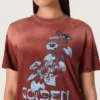 Women’s T-shirt in rust-colored cotton jersey with floral print