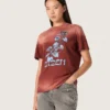Women’s T-shirt in rust-colored cotton jersey with floral print