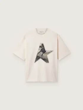 Women’s T-shirt in white cotton jersey with star print