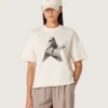 Women’s T-shirt in white cotton jersey with star print