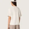 Women’s T-shirt in white cotton jersey with star print