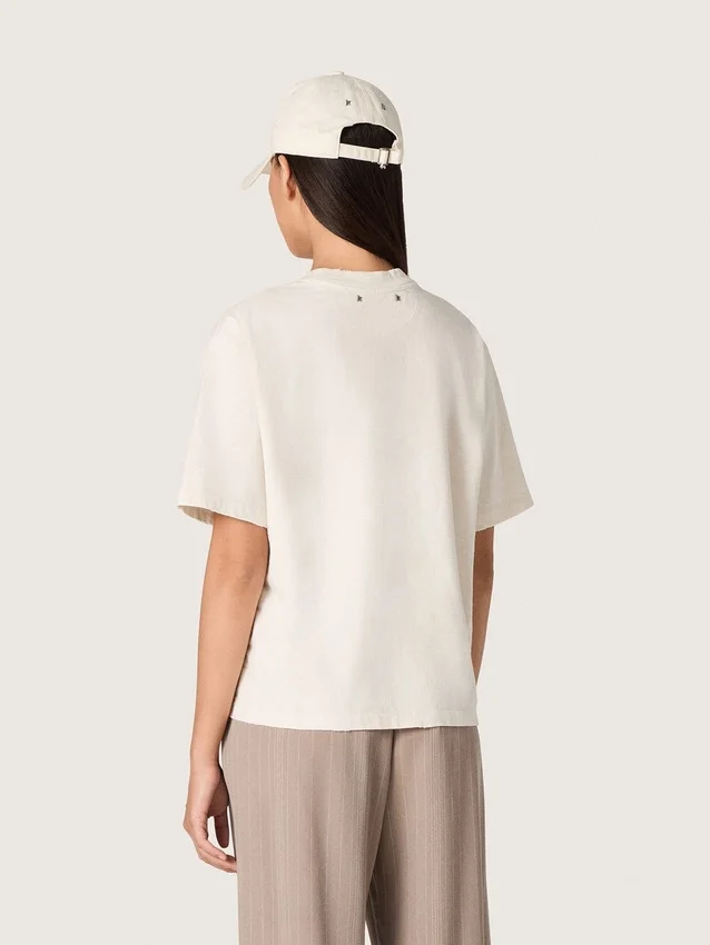 Women’s T-shirt in white cotton jersey with star print