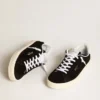 Women's Tennis in black suede with white leather heel tab
