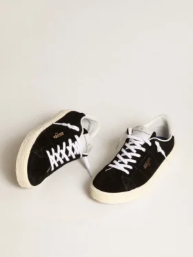 Women’s Tennis in black suede with white leather heel tab