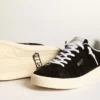 Women's Tennis in black suede with white leather heel tab