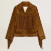 Women’s tobacco-colored suede jacket women with fringes