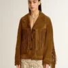 Women’s tobacco-colored suede jacket women with fringes
