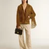 Women’s tobacco-colored suede jacket women with fringes