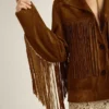 Women’s tobacco-colored suede jacket women with fringes