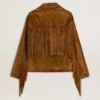 Women’s tobacco-colored suede jacket women with fringes