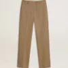 Women's trousers in a sand-colored herringbone linen blend