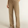Women's trousers in a sand-colored herringbone linen blend