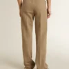 Women's trousers in a sand-colored herringbone linen blend