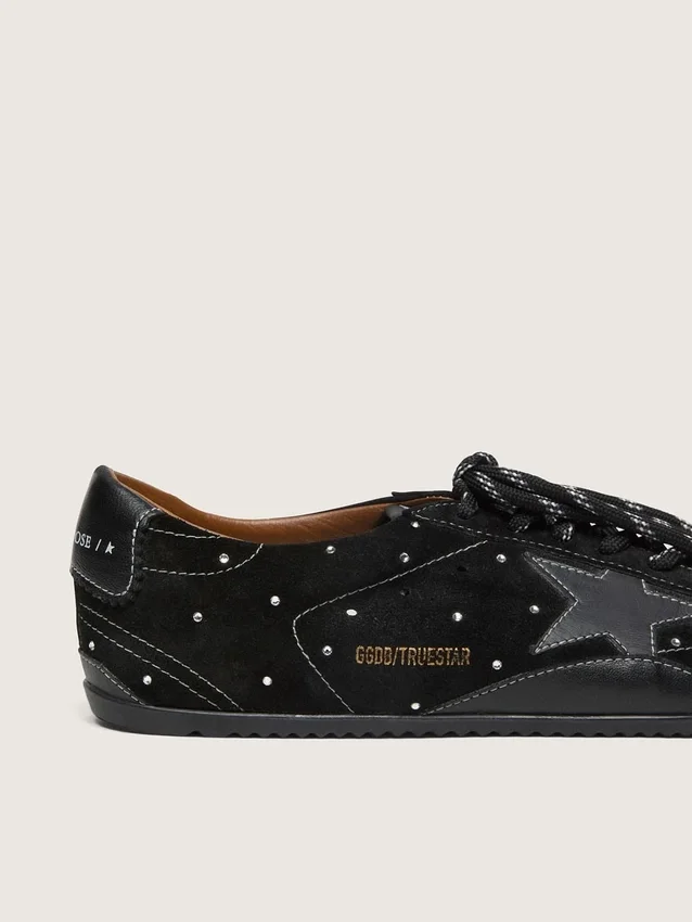 Men's True-Star in black suede with Swarovski crystals and black leather star