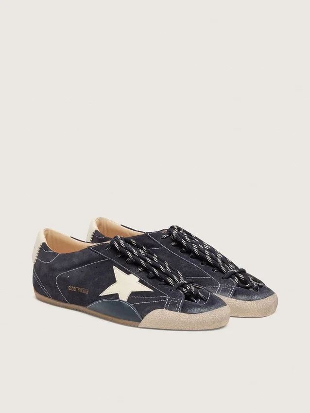 Men's True-Star in dark blue suede with white nappa leather star and heel tab