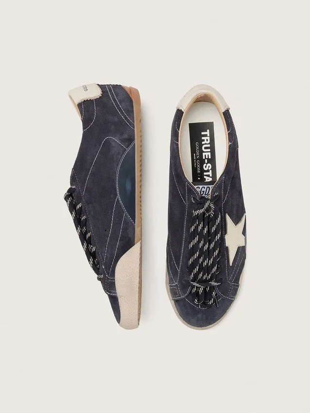 Men's True-Star in dark blue suede with white nappa leather star and heel tab
