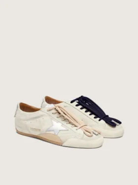 Women’s True-Star in light gray suede with metallic silver star and heel tab
