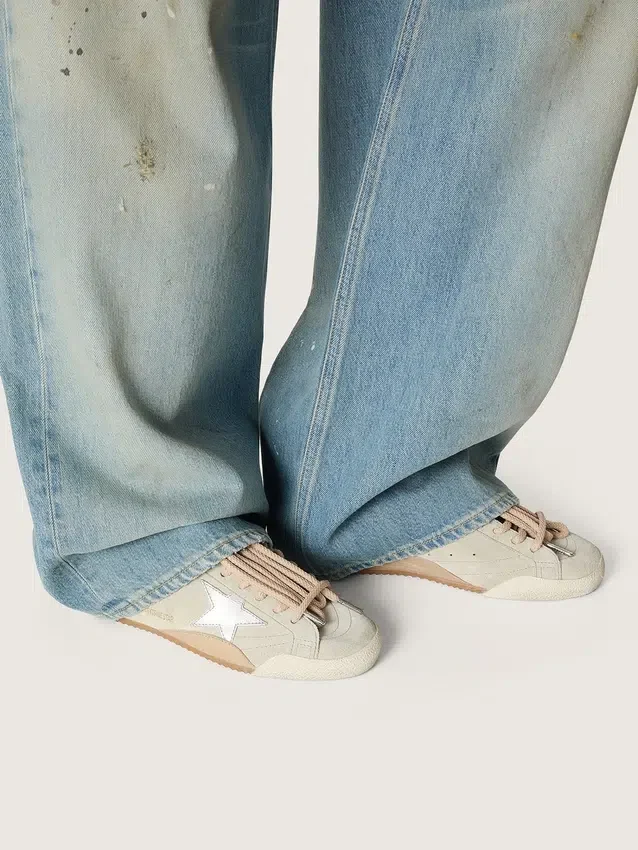 Women's True-Star in light gray suede with metallic silver star and heel tab